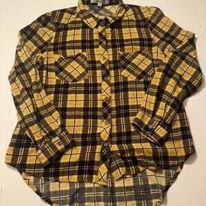 Women's Yellow Plaid Button Up Shirt, Sized Medium by Miss Selfie